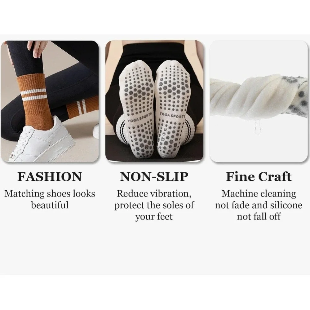 Unbranded Grip Socks Women OS Multi New 4PK Non-Slip Yoga Pilates Striped Crew